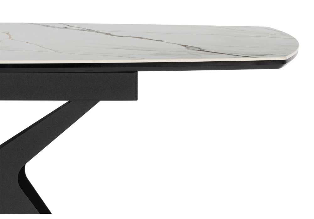 Керамический стол Риполь 160(205)х89 белый с прожилками gilt white / черный