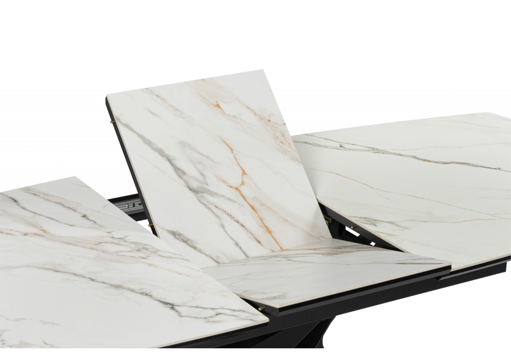 Керамический стол Риполь 160(205)х89 белый с прожилками gilt white / черный