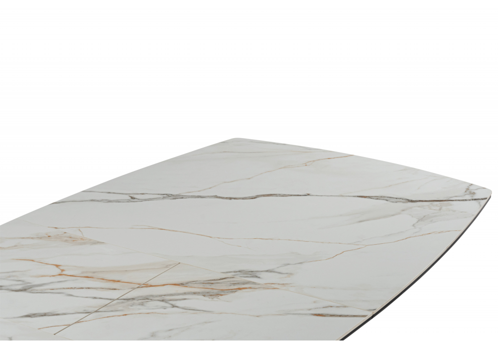 Керамический стол Риполь 160(205)х89 белый с прожилками gilt white / черный