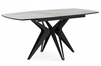 Керамический стол Риполь 160(205)х89 белый с прожилками gilt white / черный