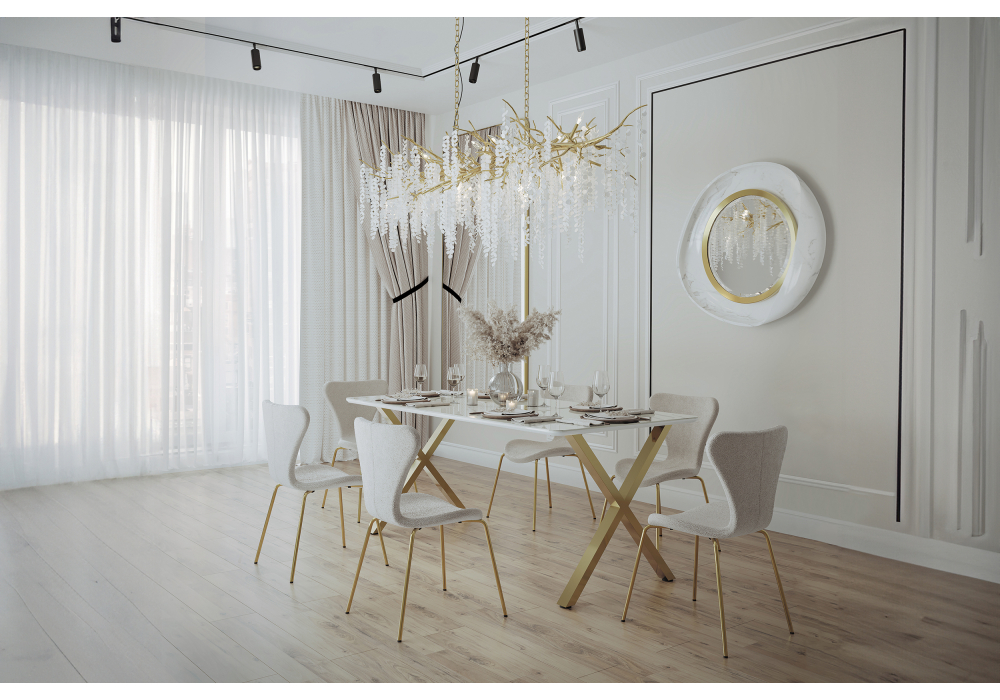 Керамический стол Селена 3 140х80х77 белый мрамор / золото