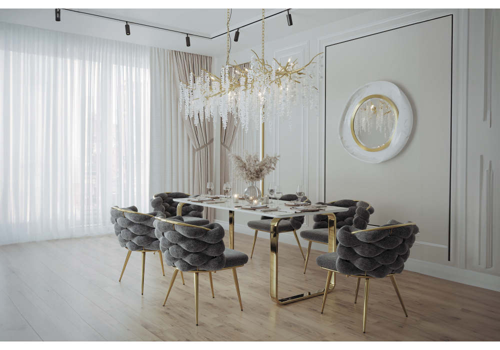 Керамический стол Селена 4 180х90х77 белый мрамор / золото