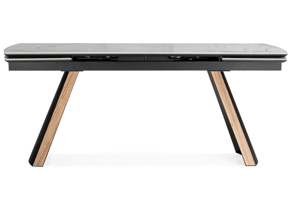 Керамический стол Симмонс 180(260)x90 statuario titan gloss / черный / орех дуб монтана