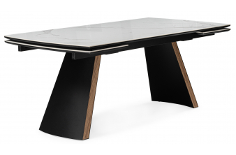 Керамический стол Симмонс 180(260)x90 statuario titan gloss / черный / орех дуб монтана