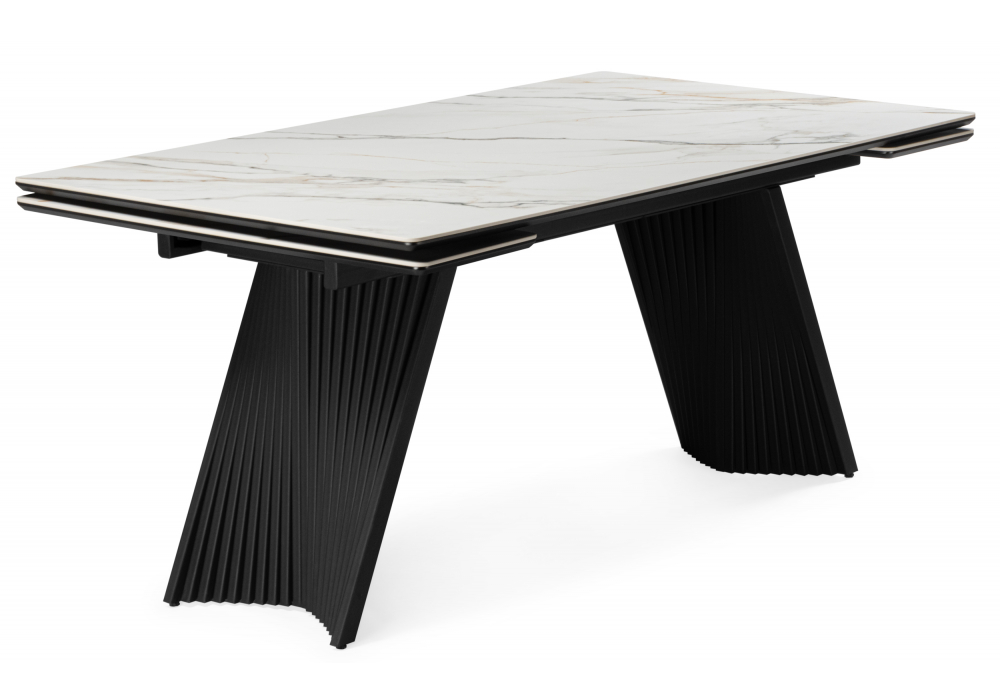 Керамический стол Вейв 160(220)х89 белый с прожилками gilt white / черный