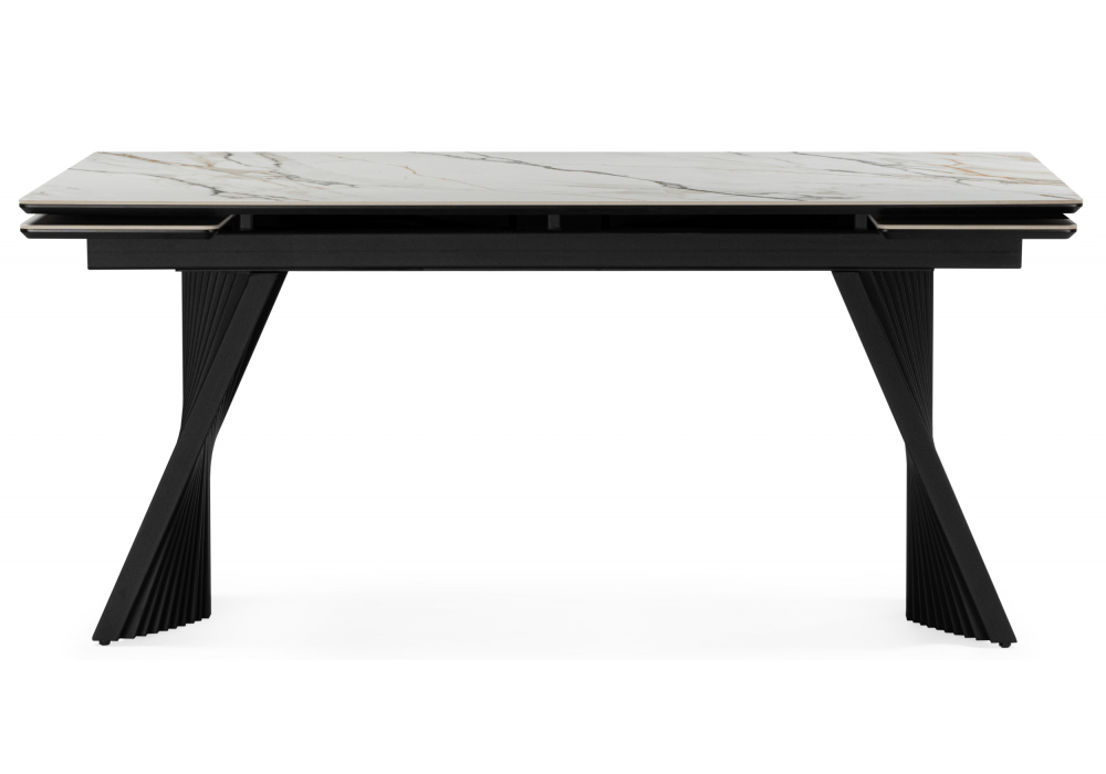 Керамический стол Вейв 160(220)х89 белый с прожилками gilt white / черный