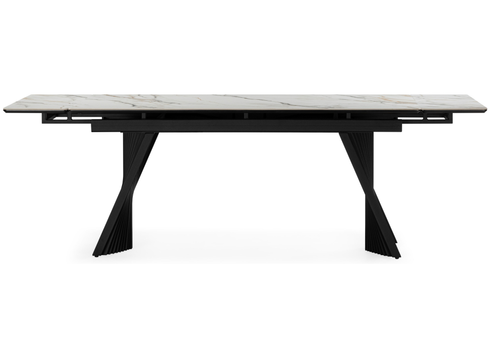 Керамический стол Вейв 160(220)х89 белый с прожилками gilt white / черный