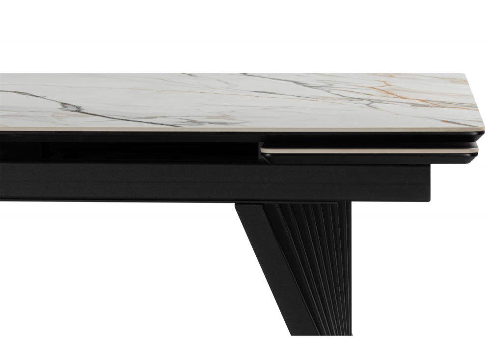 Керамический стол Вейв 160(220)х89 белый с прожилками gilt white / черный