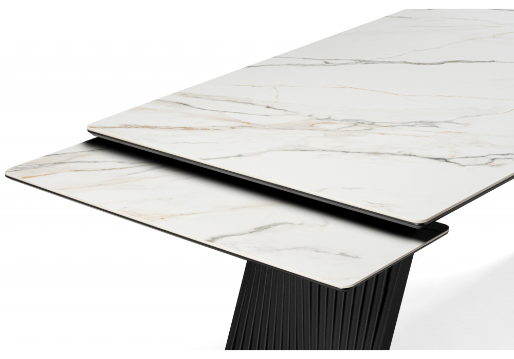 Керамический стол Вейв 160(220)х89 белый с прожилками gilt white / черный