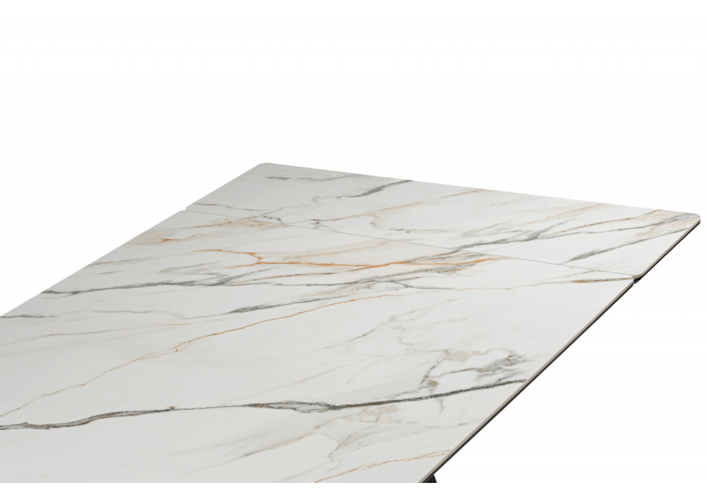 Керамический стол Вейв 160(220)х89 белый с прожилками gilt white / черный