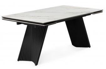 Керамический стол Вейв 160(220)х89 белый с прожилками gilt white / черный