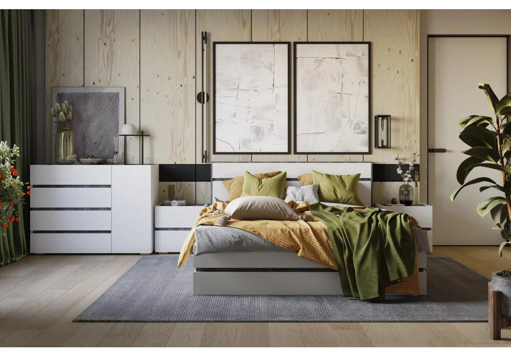 Комод Атлон белый / бетон темный