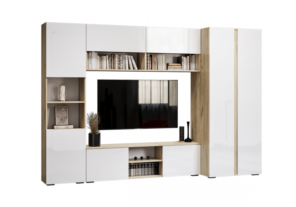 Модульная гостиная Алетра дуб крафт серый / глянец белый комплектация 1