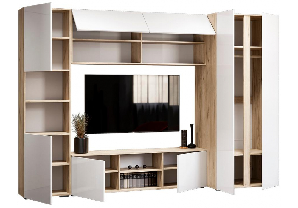 Модульная гостиная Алетра дуб крафт серый / глянец белый комплектация 1