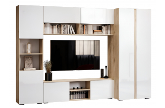 Модульная гостиная Лонгфорд комплектация 1 белый / дуб вотан