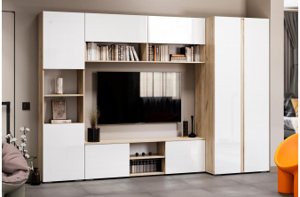 Модульная гостиная Лонгфорд комплектация 1 белый / дуб вотан