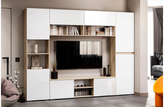 Модульная гостиная Лонгфорд комплектация 1 белый / дуб вотан