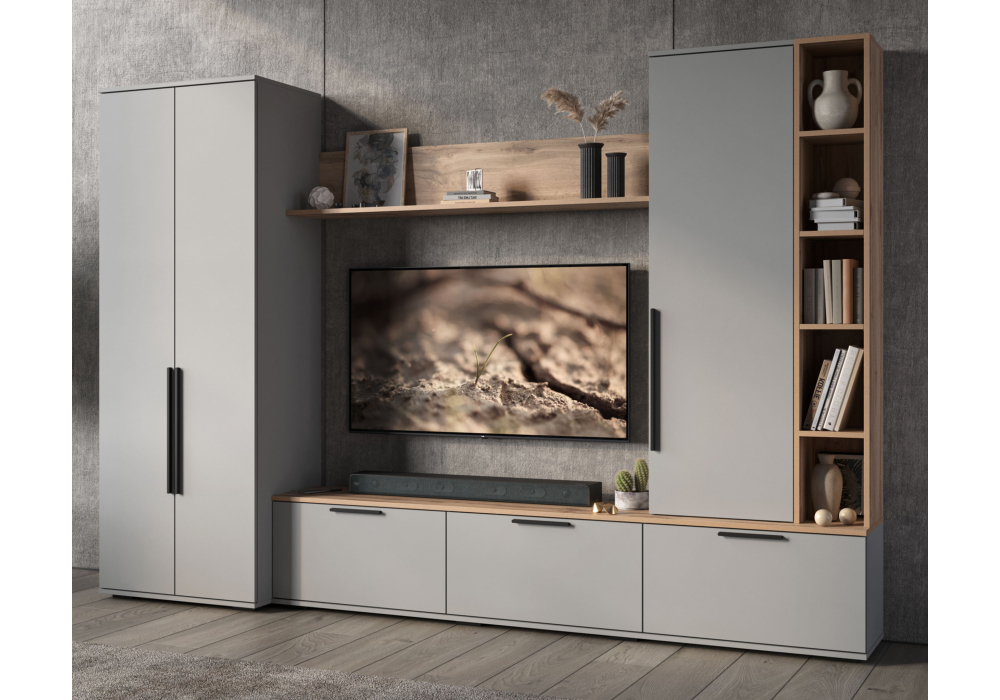 Модульная гостиная Филеста шиншилла серая / дуб вотан комплектация 1