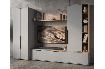 Модульная гостиная Филеста шиншилла серая / дуб вотан комплектация 1