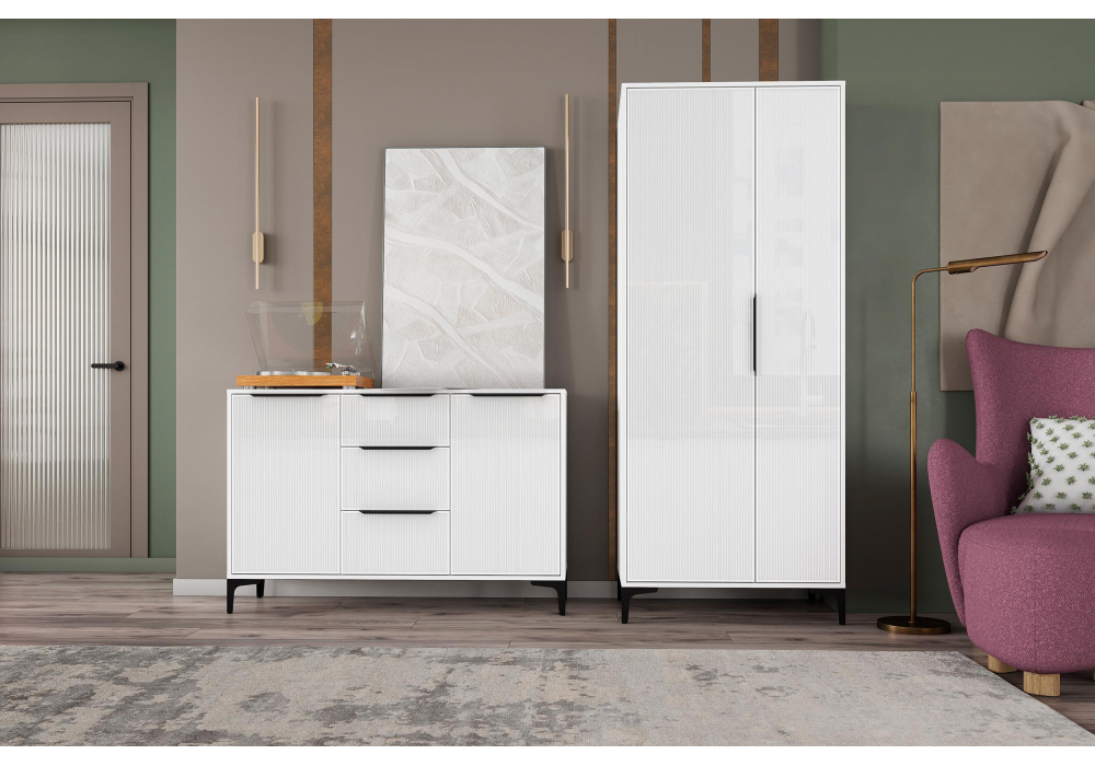 Модульная гостиная Иадама белый / белый глянец комплектация 3