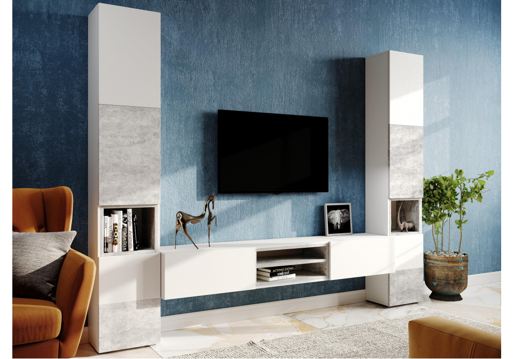 Модульная гостиная Лонгфорд комплектация 1 белый / бетон светлый