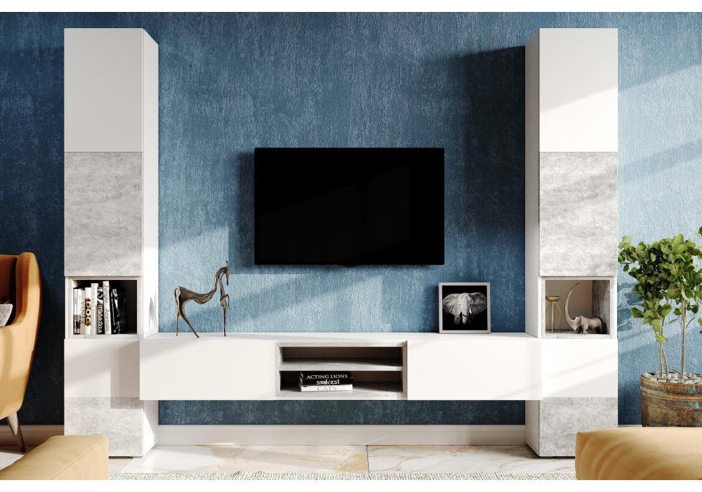 Модульная гостиная Лонгфорд комплектация 1 белый / бетон светлый