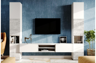 Модульная гостиная Лонгфорд комплектация 1 белый / бетон светлый