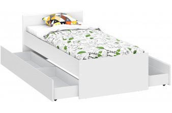 Односпальная кровать Валенсия 90х200 с ящиками белый текстурный
