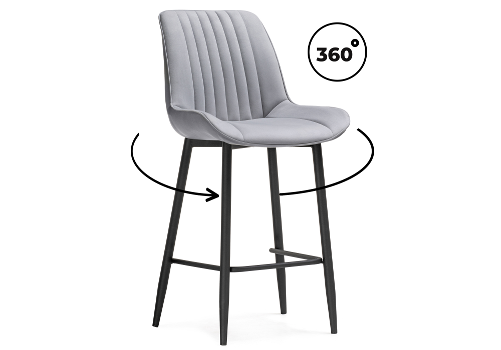Полубарный стул Вейв вращающийся светло-серый velutto 52 / черный каркас