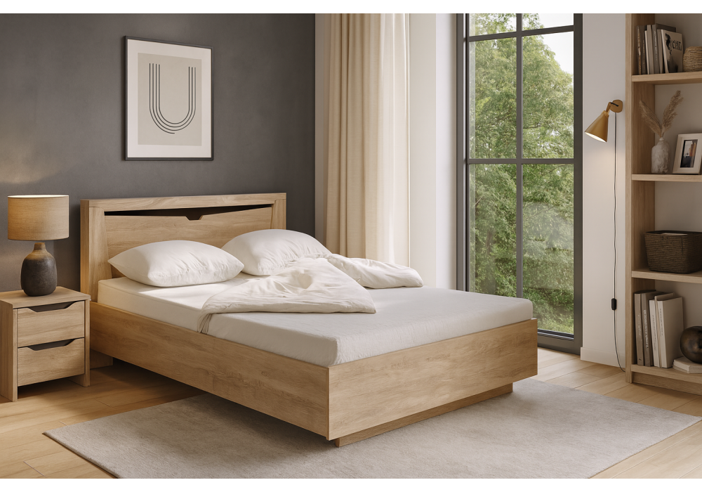 Полутораспальная кровать Магантия 140х200 с ПМ парящая дуб баррик