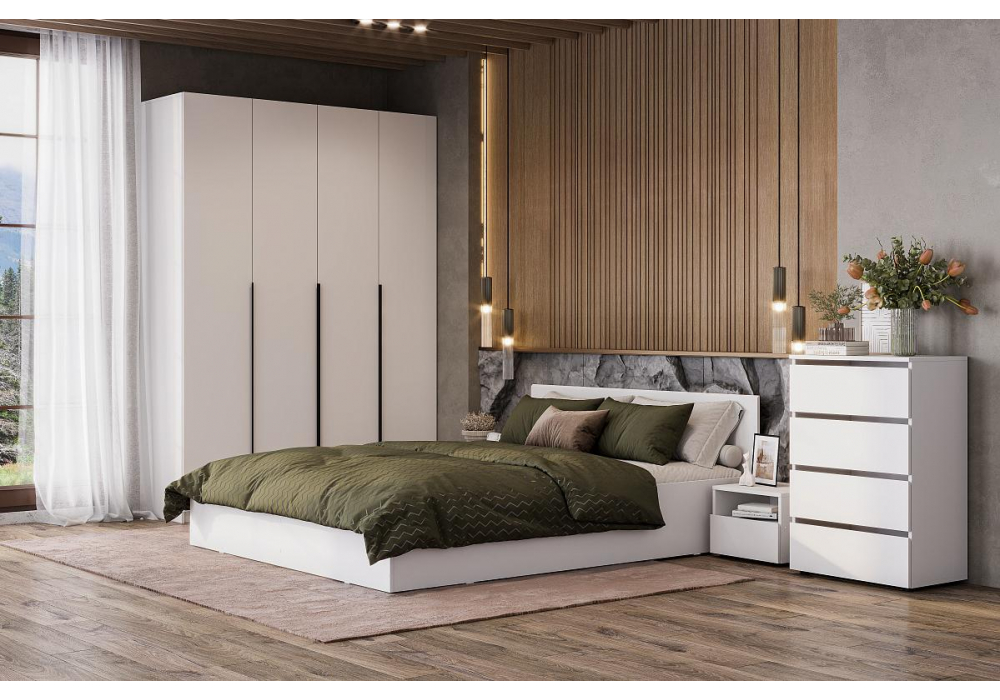 Шкаф Даиго четырехстворчатый белый текстурный