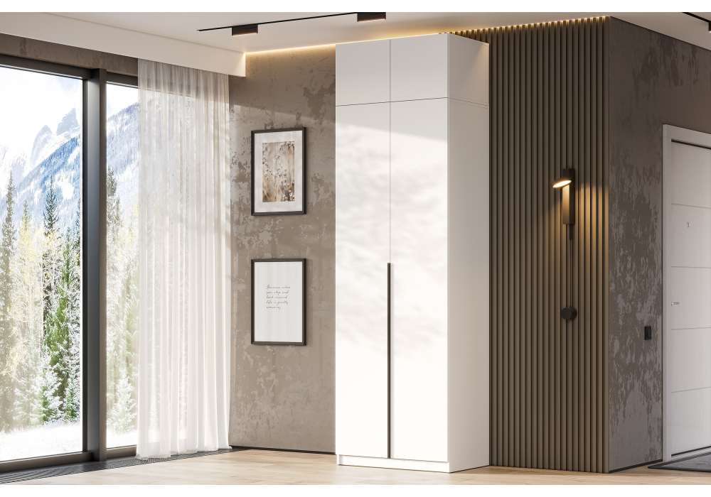 Шкаф Даиго с антресолью белый текстурный комплектация 1