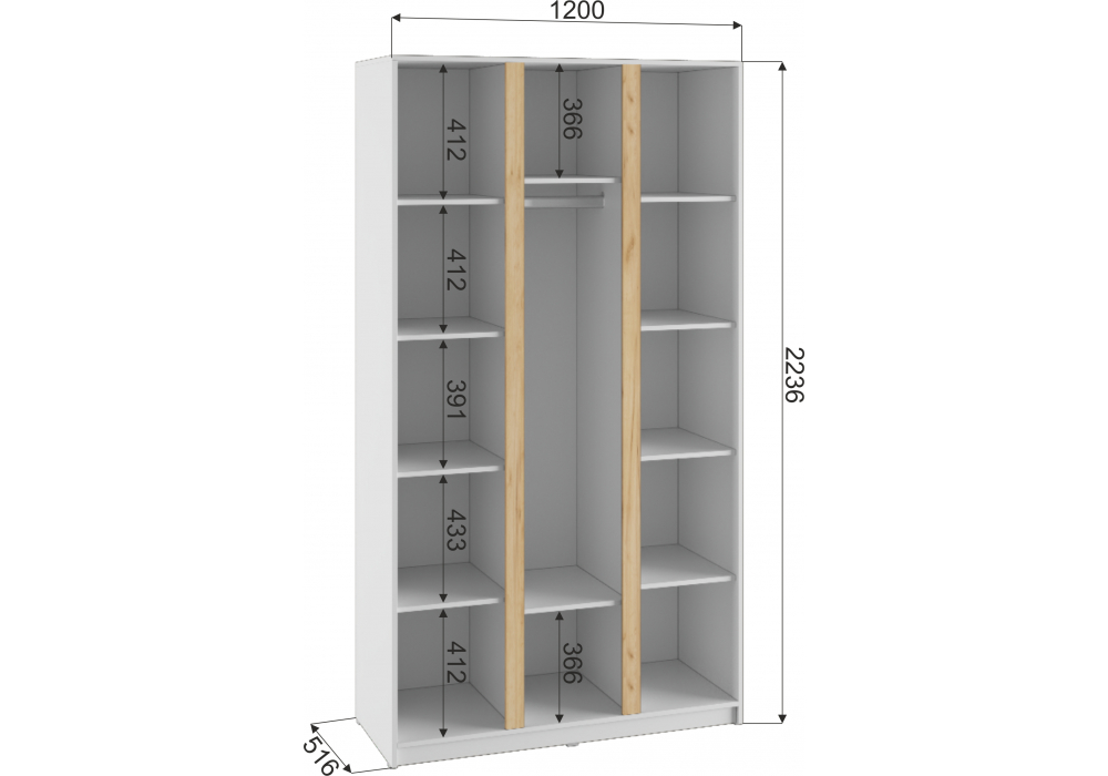 Шкаф Кассий 120 3-х ств белый