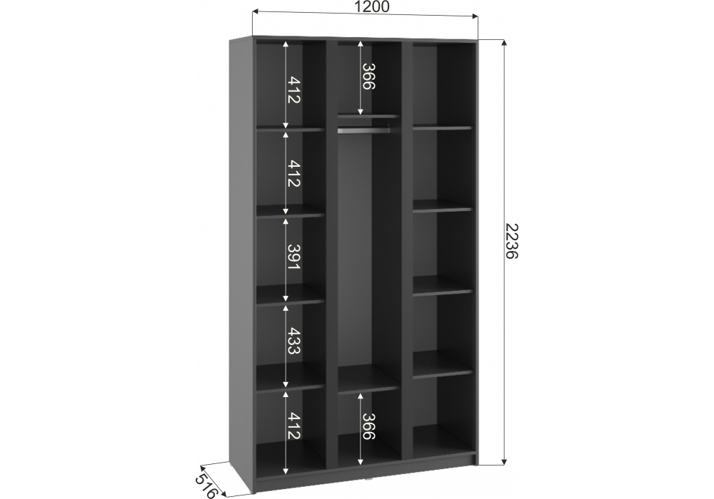 Шкаф Кассий 120 3-х ств графит