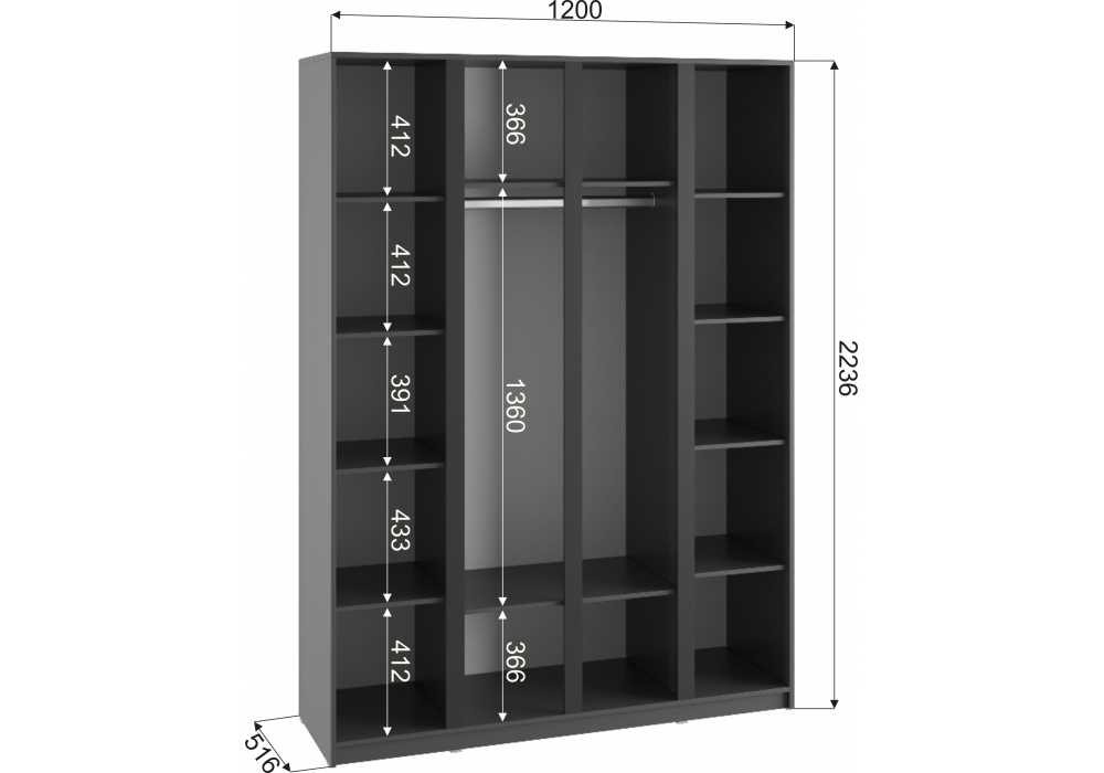 Шкаф Кассий 160 4-х ств графит