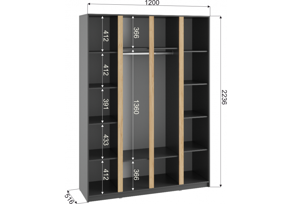 Шкаф Кассий 160 4-х ств графит