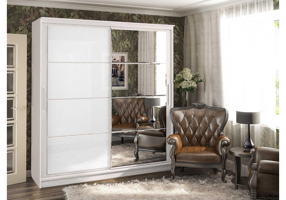 Шкаф-купе Москана-2 2 м анкор светлый / зеркало / лакобель белый