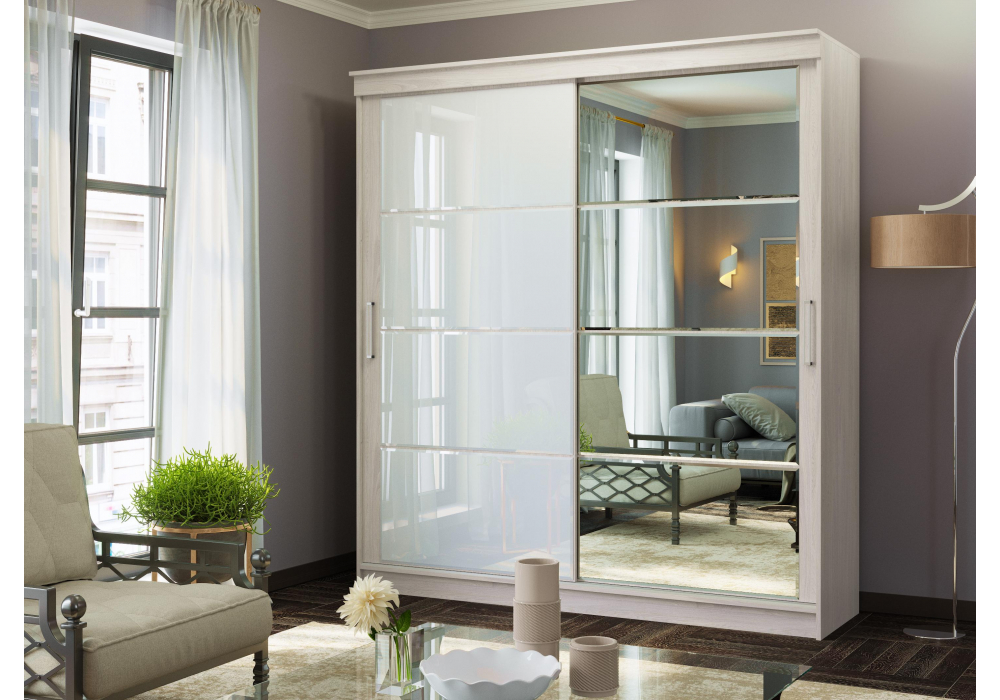 Шкаф-купе Москана-2 2 м анкор светлый / зеркало / лакобель белый