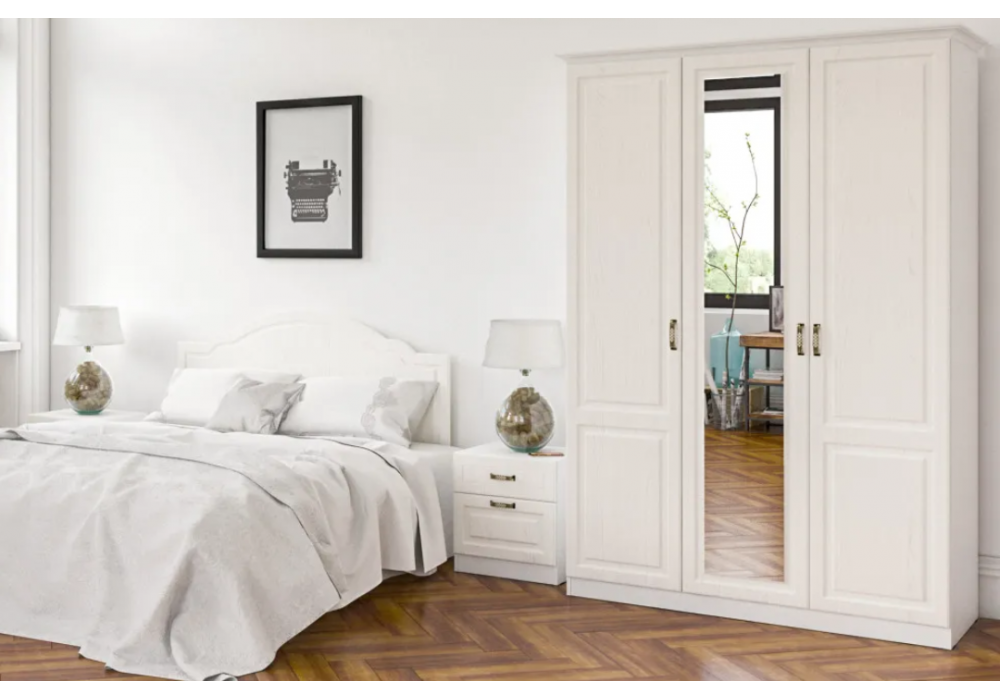 Шкаф Ливерпуль с зеркалом белый / ясень ваниль