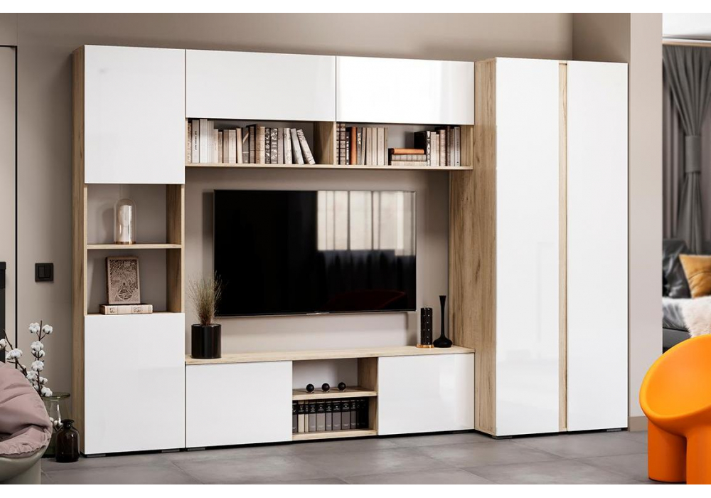 Шкаф навесной Алетра ПЛ01-1600 дуб крафт серый / глянец белый