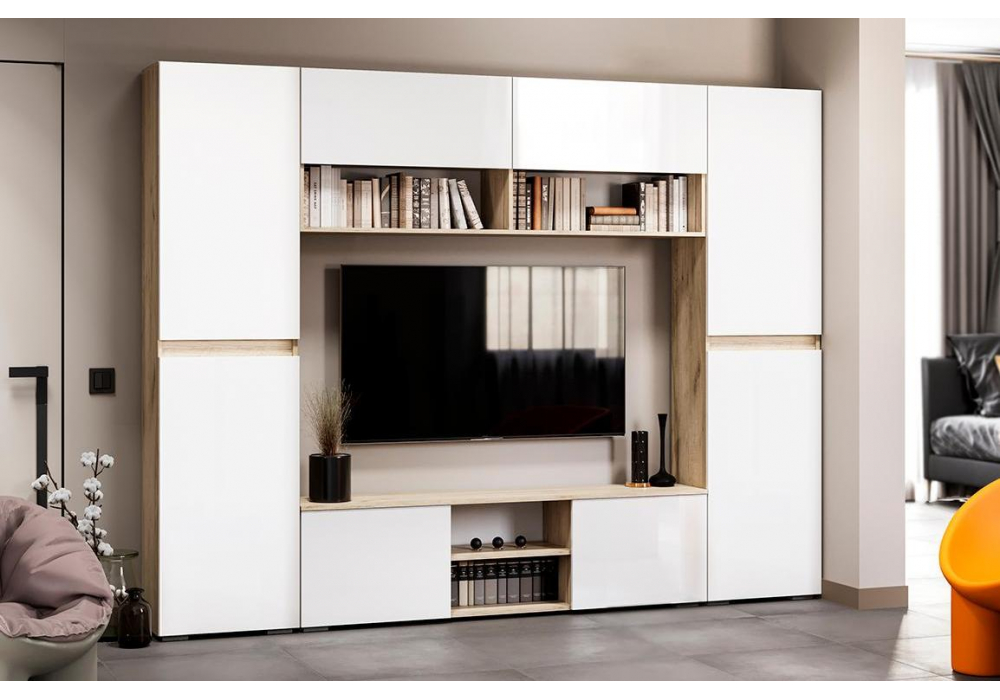 Шкаф навесной Алетра ПЛ01-1600 дуб крафт серый / глянец белый