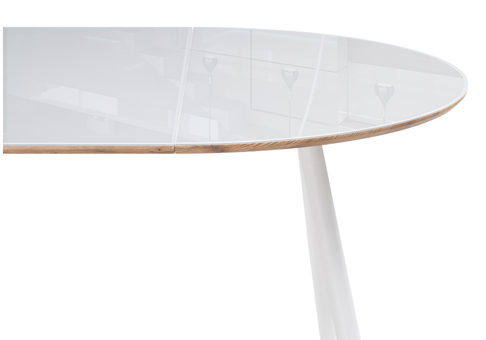 Стеклянный стол Абилин 100(140)х76 ультра белое стекло / дуб вотан / белый матовый