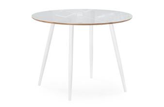 Стеклянный стол Абилин 100(140)х100х76 ультра белое стекло / дуб вотан / белый матовый