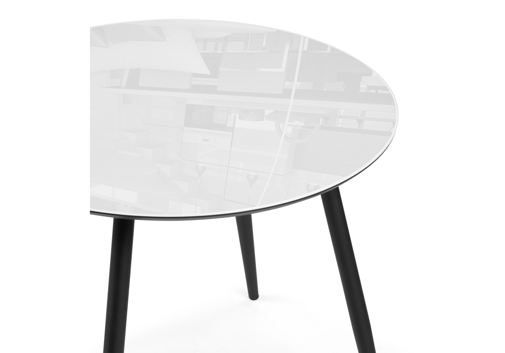 Стеклянный стол Абилин 90х76 ультра белое стекло / черный / черный матовый