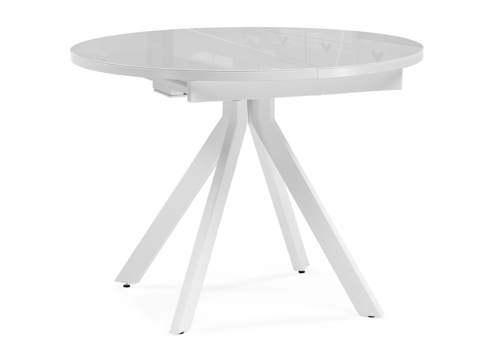 Стеклянный стол Ален 100(140)х100х74 ультра белое стекло / белый