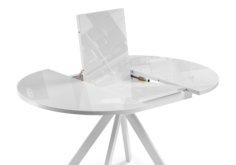 Стеклянный стол Ален 100(140)х100х74 ультра белое стекло / белый