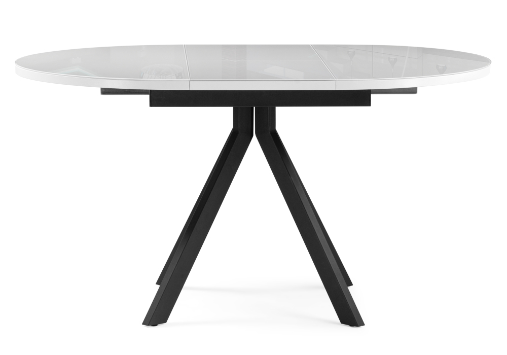Стеклянный стол Ален 100(140)х100х74 ультра белое стекло / черный