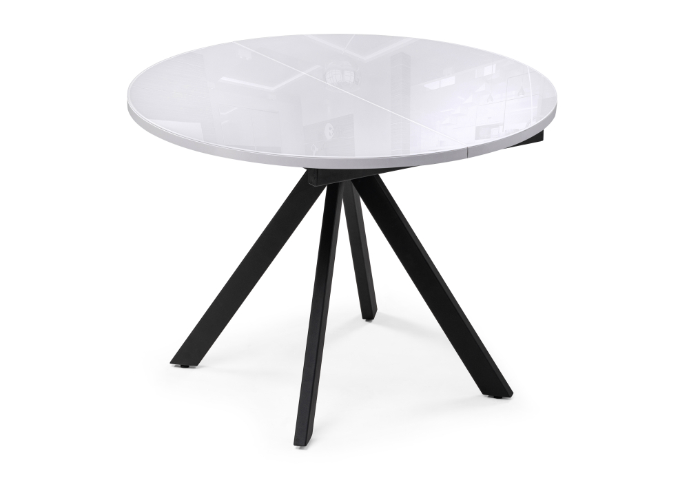 Стеклянный стол Ален 100(140)х100х75 ультра белое стекло / черный