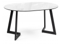Стеклянный стол Алингсос 100(140)х100х76 белый / белая шагрень / черный кварц