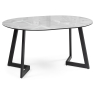 Стеклянный стол Алингсос 100(140)х100х76 белый мрамор / черный